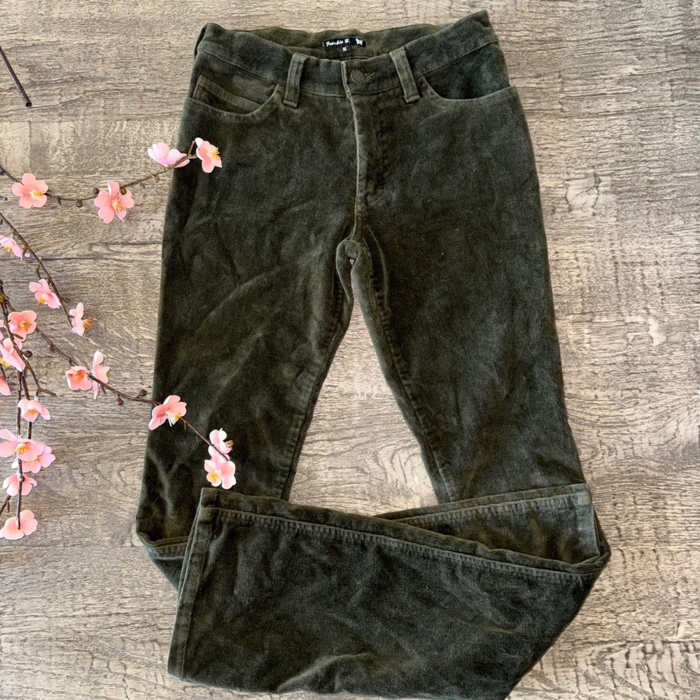 Y2K Frankie B Sabrina Low Rise Vintage Corduroy Flare Pants Olive Green Size S